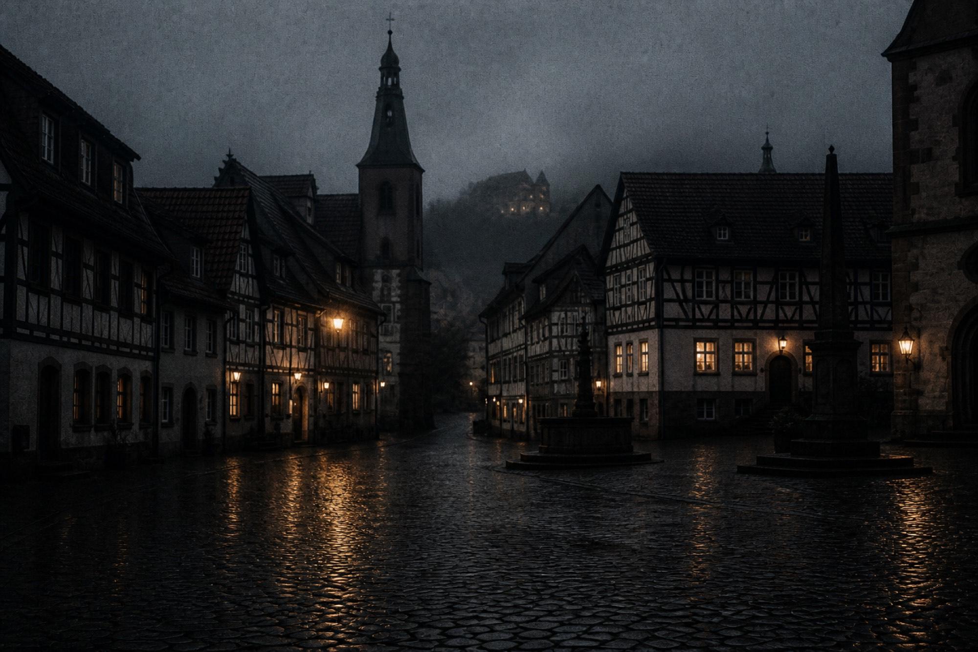 Lavierte Ortsansicht: die Stadt, in der Local SEO entscheiden muss. KI-generiertes Bild.