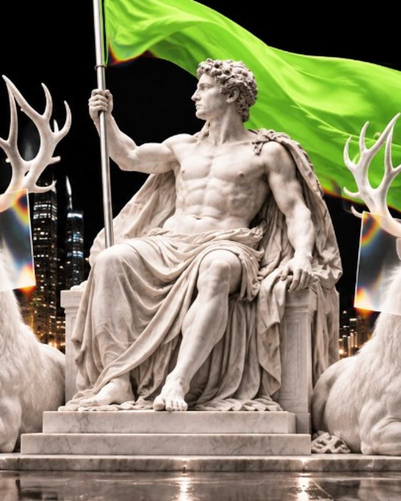 Zwei Personen auf den Steinstufen des Amphitheaters über der Stadt. KI-generiertes Bild.